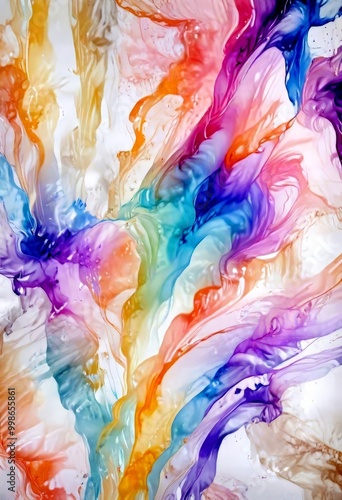 an abstract painting featuring a vibrant and dynamic composition of swirling, multicolored lines and shapes, creating a sense of movement and energy photo