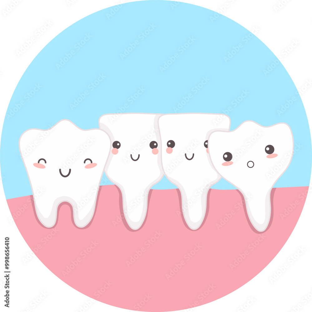 Cute teeth, teeth growing crooked. Vector illustration. Cute teeth, teeth growing crooked. Vector illustration.
