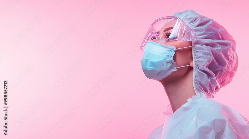 A female scientist in a protective suit and goggles, her face filled with optimism as she removes her mask and breathes fresh air, looking toward the future of science with hope, s A female scientist in a protective suit and goggles, her face filled with optimism as she removes her mask and breathes fresh air, looking toward the future of science with hope, s