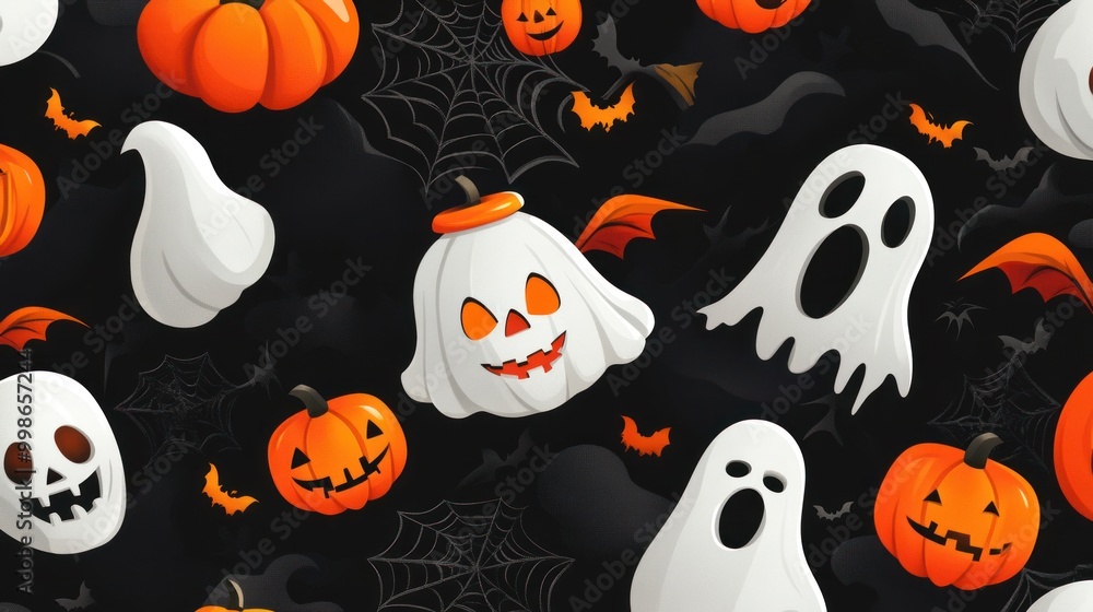 Seamless pattern with spooky pumpkins and ghosts for Halloween. Seamless pattern with spooky pumpkins and ghosts for Halloween.
