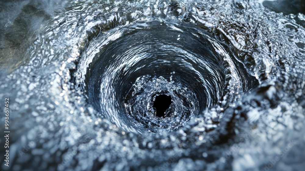 Water Rotating Fast Water spinning rapidly down drain creates mesmerizing whirlpool effect ...