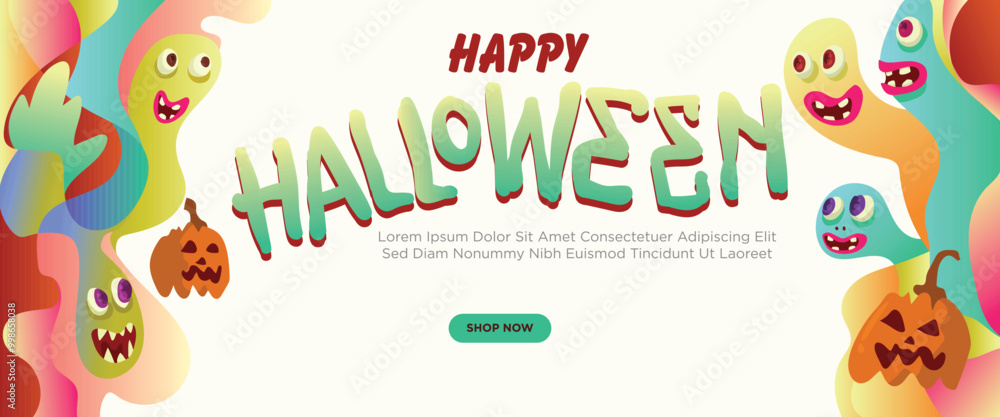 Fototapeta premium Evil Monsters from Another World concept. abstract geometric liquid form. monster halloween with hand drawn banner template vector illustration.