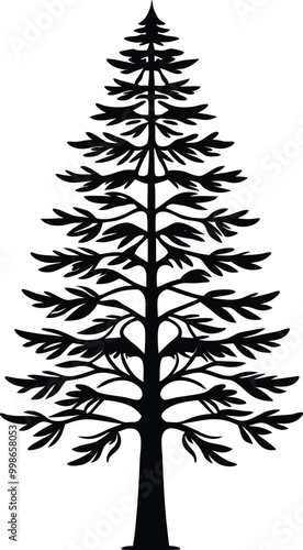 Natural silhouette of a Tamarack tree vector icon, template tree isolated on white background