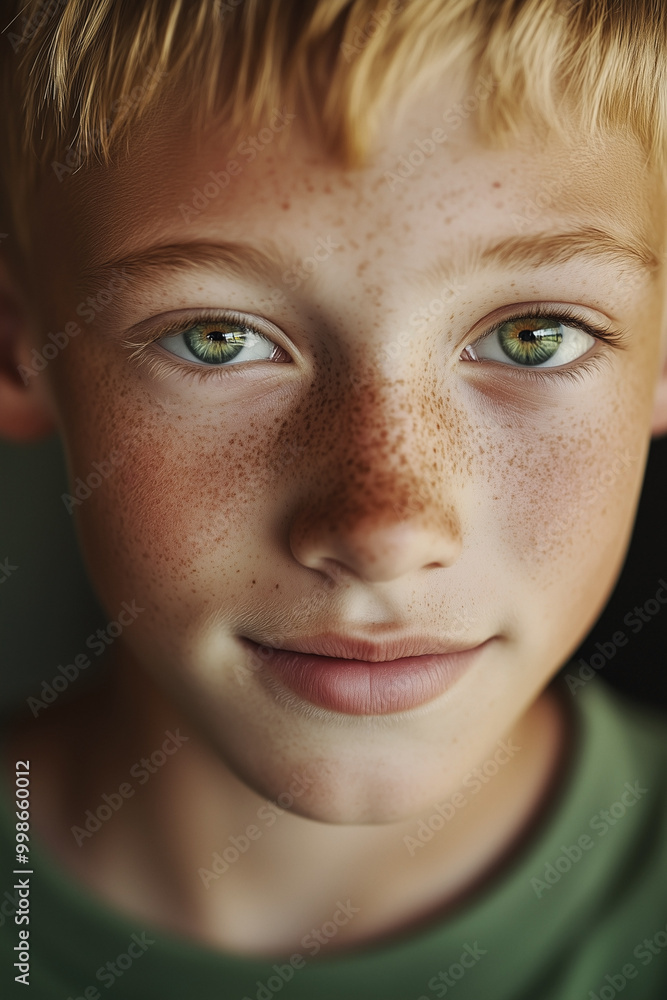 Portrait of cheeky teenage boy with freckles, blond hair and green eyes in white shirt. Shallow depth of field. Portrait of cheeky teenage boy with freckles, blond hair and green eyes in white shirt. Shallow depth of field.