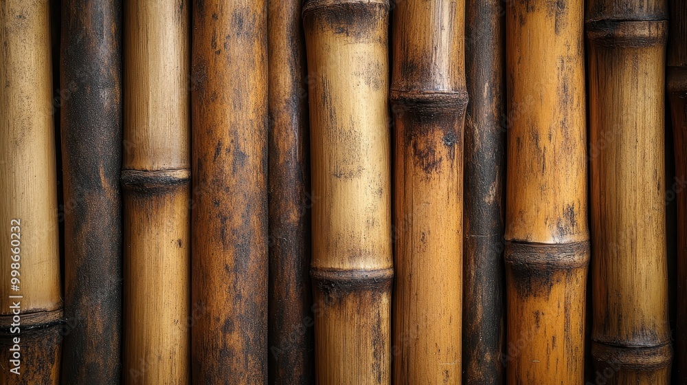 Close-up view of natural bamboo stalks, showcasing their unique textures and colors, perfect for organic or eco-friendly themes. Close-up view of natural bamboo stalks, showcasing their unique textures and colors, perfect for organic or eco-friendly themes.