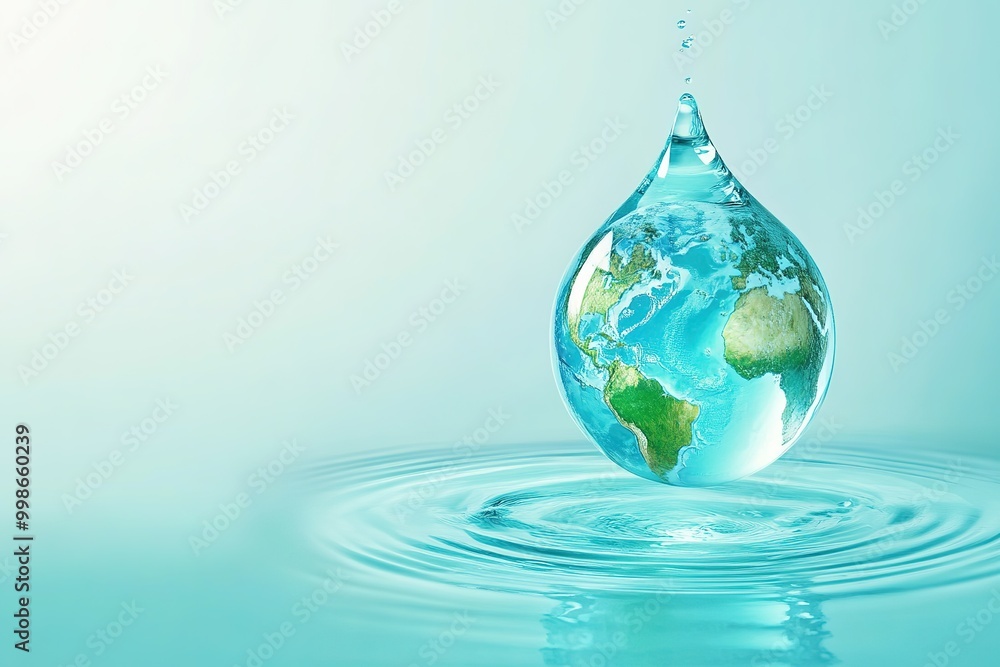Earth in water drop, conservation concept, blue ripple effect. Earth in water drop, conservation concept, blue ripple effect.