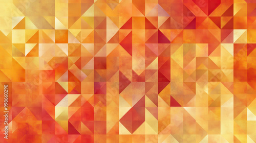 Bright and vibrant abstract geometric background featuring warm tones of yellow, orange, and red. Perfect for creative projects, wallpapers, and digital art