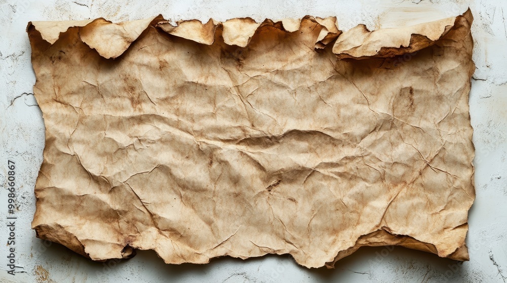 Old, crumpled paper with a rustic appearance, perfect for vintage designs and artistic backgrounds in various projects. Old, crumpled paper with a rustic appearance, perfect for vintage designs and artistic backgrounds in various projects.