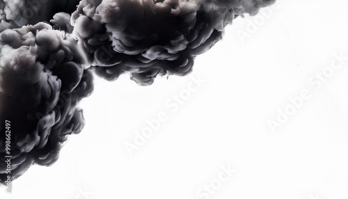 Abstract BLACK color heavy clouds flowed IN CORNER on WHITE background photo