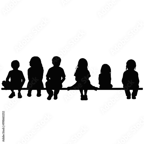  Group of sitting children silhouette vector illustration