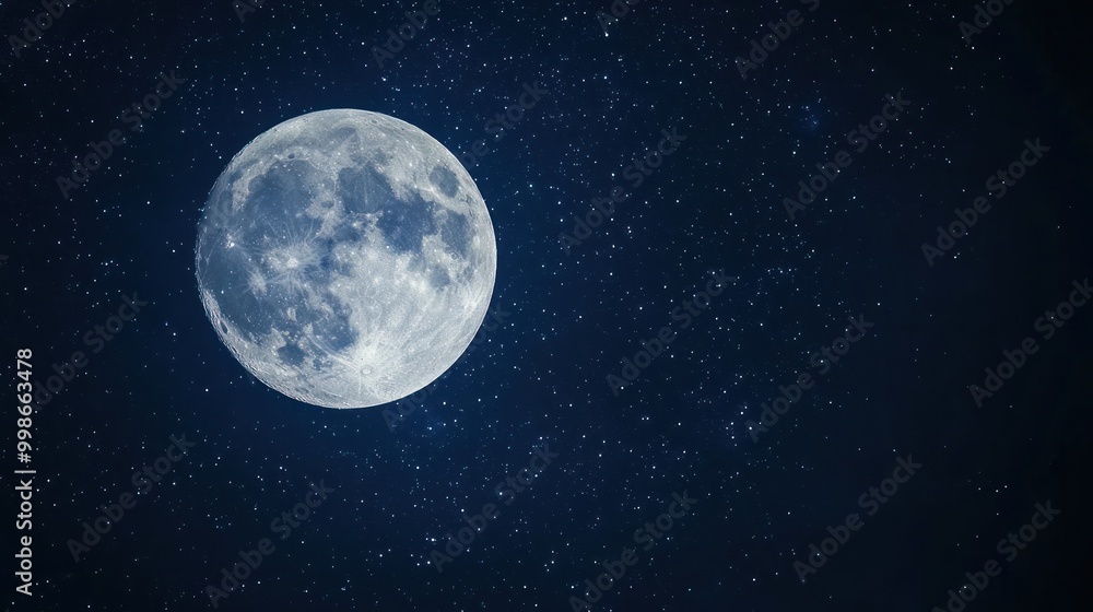 Full moon in a dark night sky with numerous stars. Full moon in a dark night sky with numerous stars.