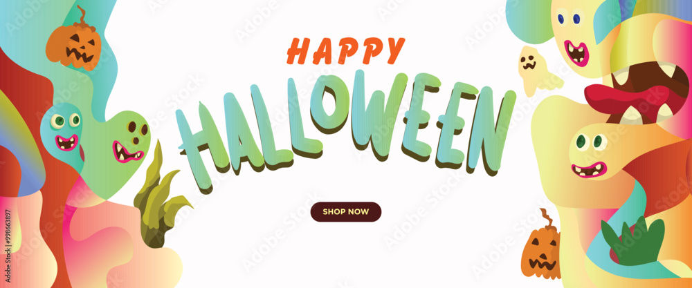 Halloween Monster Gang Design concept. abstract geometric liquid form. monster halloween with hand drawn banner template vector illustration. Halloween Monster Gang Design concept. abstract geometric liquid form. monster halloween with hand drawn banner template vector illustration.