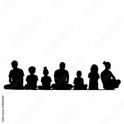  Group of sitting children silhouette vector illustration