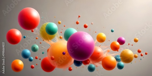 A vibrant array of multicolored spheres floats against a neutral backdrop, creating a dynamic and visually striking composition