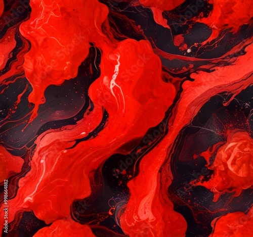 a striking abstract pattern with swirling red and black hues, creating a dynamic and visually captivating composition