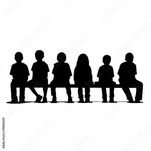 
Group of sitting children  silhouette vector illustration