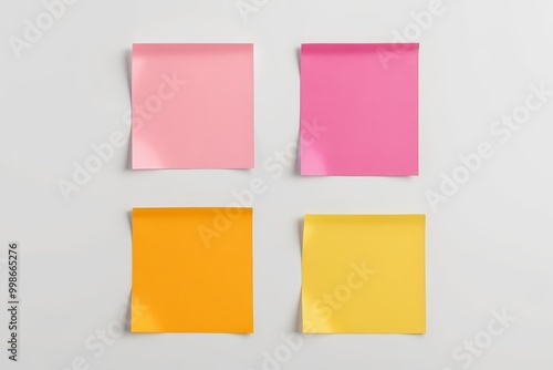 four different colored sticky notes are placed on a white surface photo