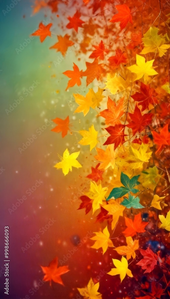 A vibrant display of autumn leaves in various shades of orange, yellow, and red, scattered across a gradient background A vibrant display of autumn leaves in various shades of orange, yellow, and red, scattered across a gradient background