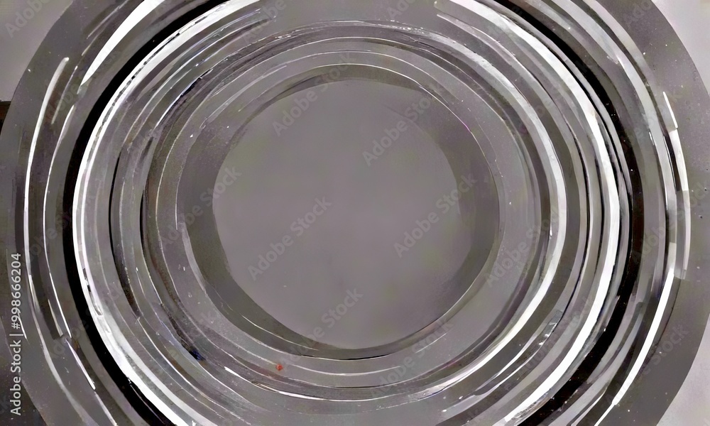 a circular pattern with concentric circles of varying sizes, creating a sense of depth and movement The background is a solid gray color, which contrasts with the white and a circular pattern with concentric circles of varying sizes, creating a sense of depth and movement The background is a solid gray color, which contrasts with the white and