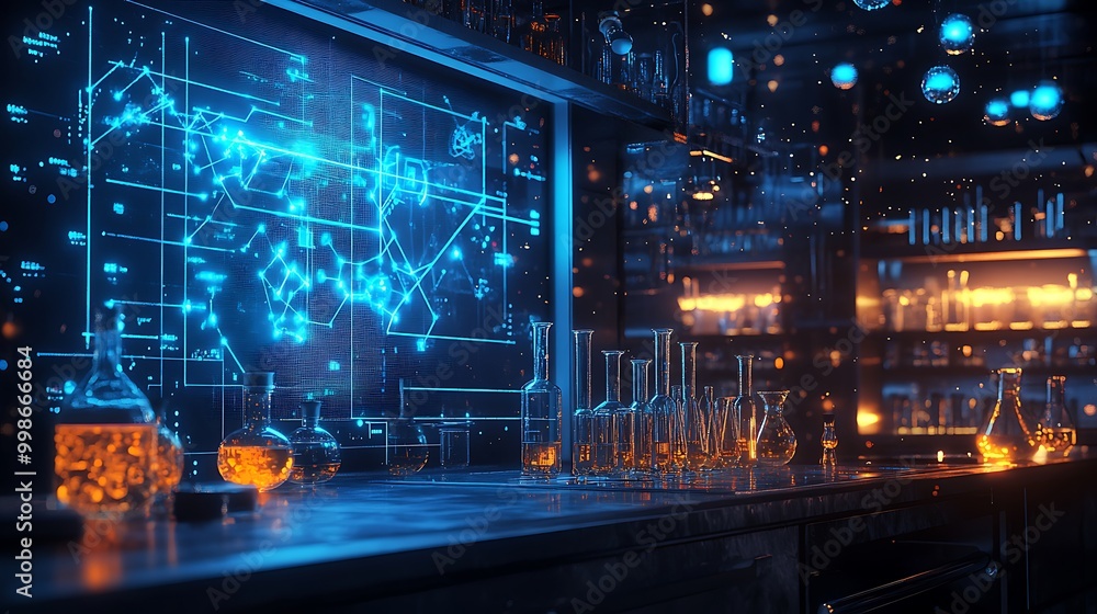 Φωτογραφία A futuristic laboratory glows with chemical compounds and network diagrams, the heartbeat of innovation