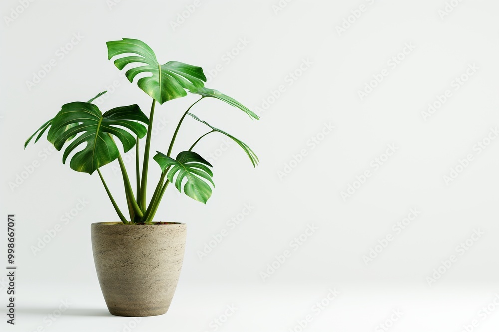 Obraz premium Thriving monstera plant in a stylish minimalist interior adds a touch of nature to a clean room, reflecting the urban jungle trend of bringing the outdoors inside