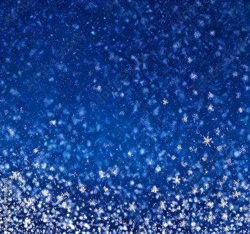 a serene night sky filled with numerous snowflakes, each unique in its design, creating a captivating and ethereal atmosphere photo