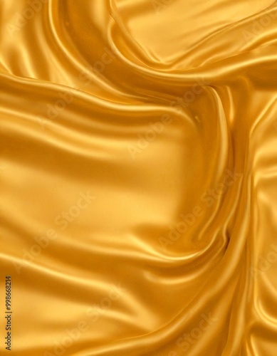 a close-up view flowing, shiny gold fabric with a smooth, undulating texture