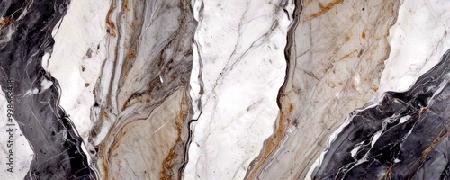 a close-up view marble surface with a textured, marbled pattern of gray, white, and beige marble photo