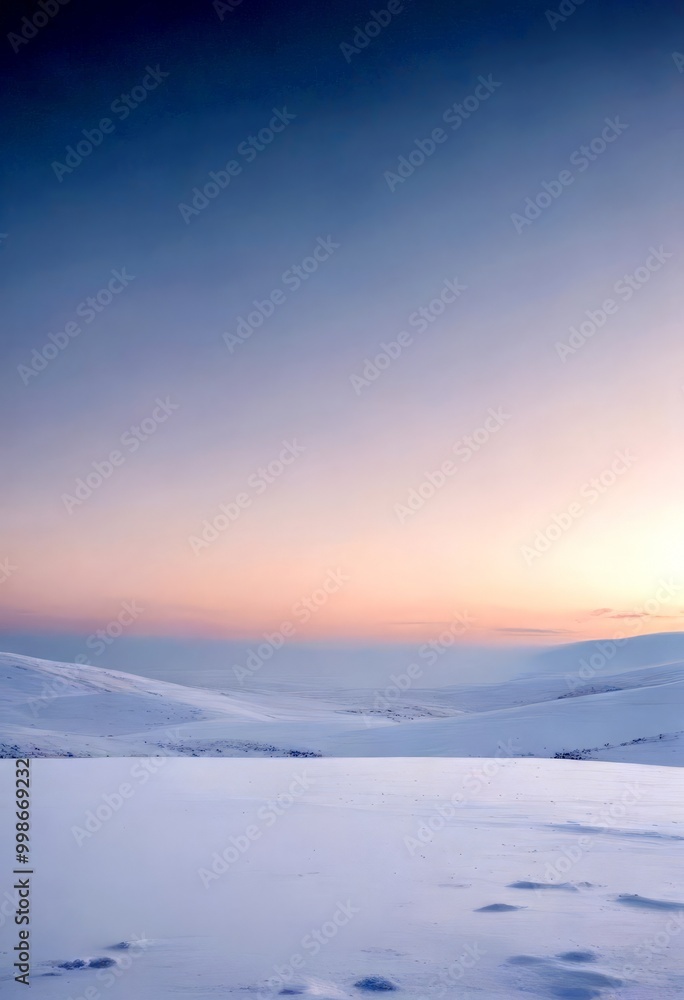 A serene winter landscape unfolds under a pale blue sky, with a snow-covered field stretching out towards distant hills The sun's gentle glow casts a soft light on the A serene winter landscape unfolds under a pale blue sky, with a snow-covered field stretching out towards distant hills The sun's gentle glow casts a soft light on the