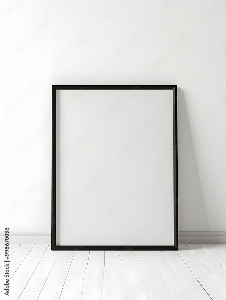 A minimalist black frame stands against a white wall, awaiting artwork, embodying simplicity and potential. A minimalist black frame stands against a white wall, awaiting artwork, embodying simplicity and potential.