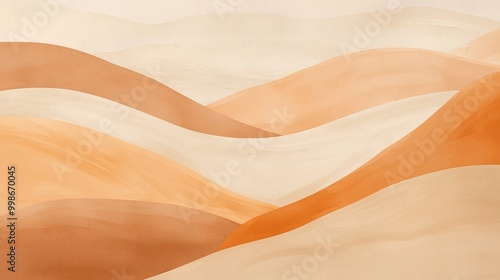 Wallpaper Mural This abstract painting uses a limited color palette of warm, earthy tones to depict a minimalist landscape of rolling hills Torontodigital.ca