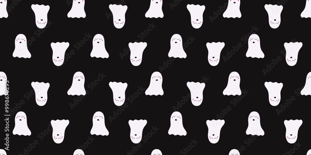 Happy halloween seamless pattern with doodle ghost. Funny minimalist characters on Endless background. Happy halloween seamless pattern with doodle ghost. Funny minimalist characters on Endless background.