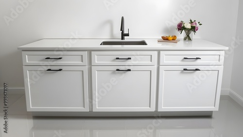 Modern White Kitchen Cabinets with Black Hardware