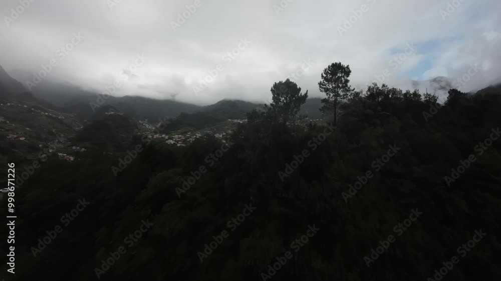 AERIAL View of Our Lady Of Fatima Chapel on Green Hill surrounding Mountains, Sao Vicente AERIAL View of Our Lady Of Fatima Chapel on Green Hill surrounding Mountains, Sao Vicente