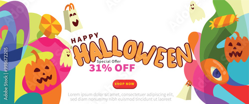 Monster Scream Halloween Bash concept. abstract geometric liquid form. monster halloween with hand drawn banner template vector illustration.
