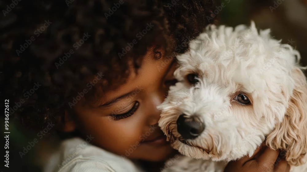 A close-up photo of a person gently holding a white fluffy dog with a curly coat in an outdoor setting. The bond and affection between them are apparent in the image. A close-up photo of a person gently holding a white fluffy dog with a curly coat in an outdoor setting. The bond and affection between them are apparent in the image.