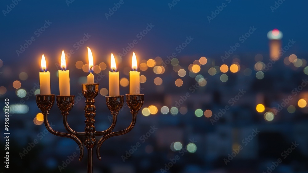 Menorah Against Cityscape Background Menorah Against Cityscape Background