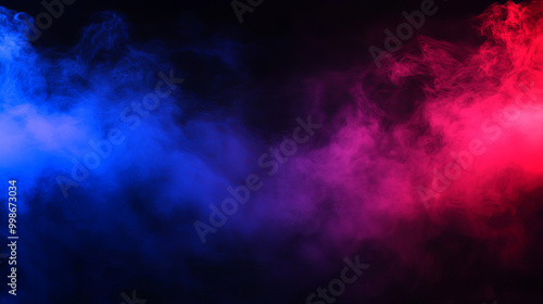 Background with blue vs red smoke effect. Abstract neon flame cloud with dust cold versus hot concept. Sports boxing competition fog transparent  