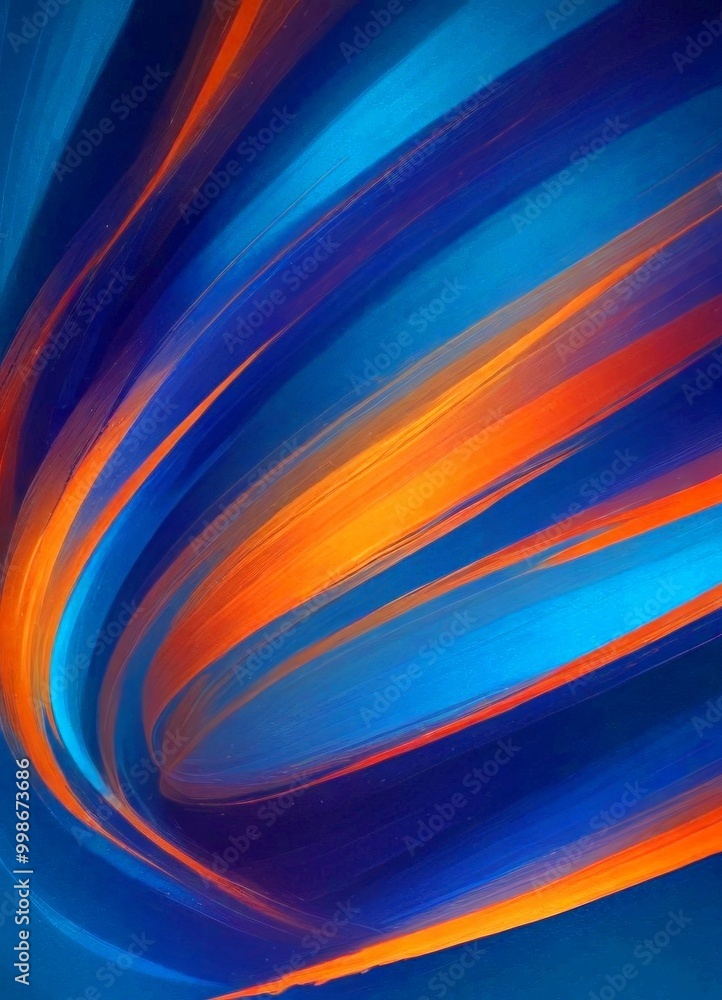 Naklejka premium a vibrant abstract composition of curved lines in various shades of blue, orange, and purple, creating a dynamic and visually striking effect