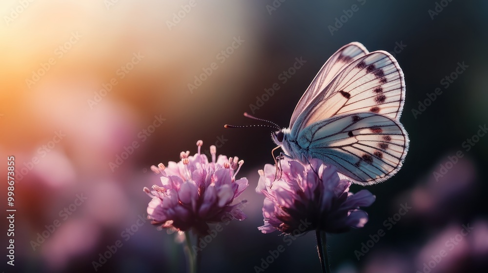 A butterfly with light blue and black patterns perched on a purple flower, basking in the gentle sunlight, capturing a serene and tranquil moment in nature. A butterfly with light blue and black patterns perched on a purple flower, basking in the gentle sunlight, capturing a serene and tranquil moment in nature.