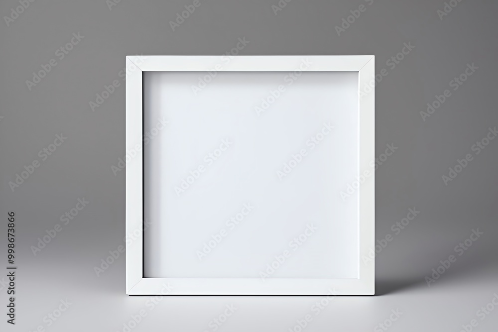 A blank white frame positioned against a subtle grey background, emphasizing simplicity and elegance A blank white frame positioned against a subtle grey background, emphasizing simplicity and elegance