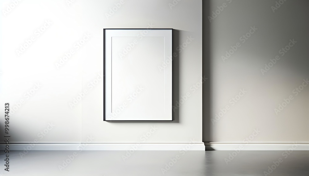 Empty room featuring white walls and a sleek black frame, creating a minimalist and modern aesthetic Empty room featuring white walls and a sleek black frame, creating a minimalist and modern aesthetic