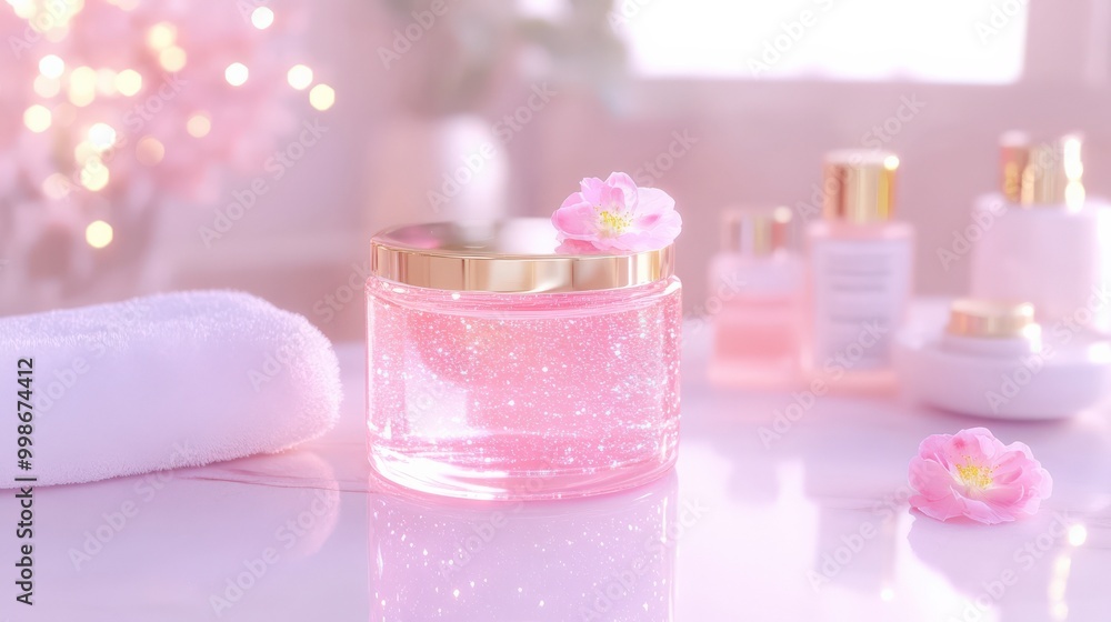 Elegant spring skincare scene for creative cosmetic advertising Elegant spring skincare scene for creative cosmetic advertising