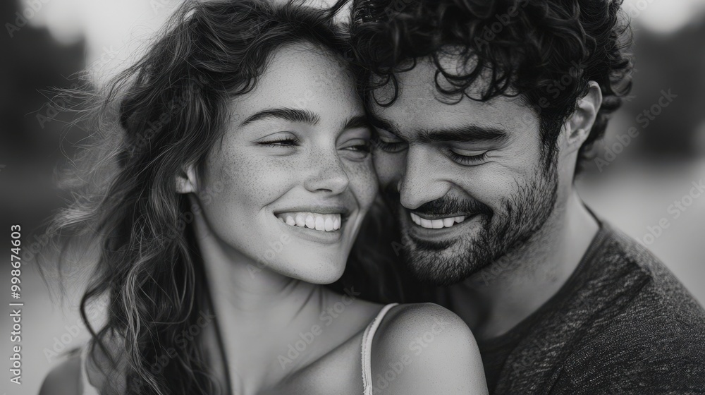 Fototapeta premium Emotional intimacy between a couple in a serene black and white portrait