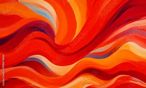 an abstract painting featuring a vibrant, swirling pattern of red, orange, and yellow hues, creating a dynamic and energetic visual effect photo