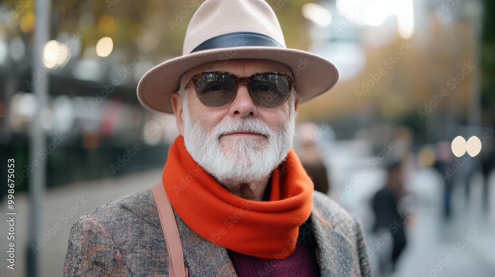 Grandpa core style: retro chic older man in fashionable attire for trendy urban look Grandpa core style: retro chic older man in fashionable attire for trendy urban look
