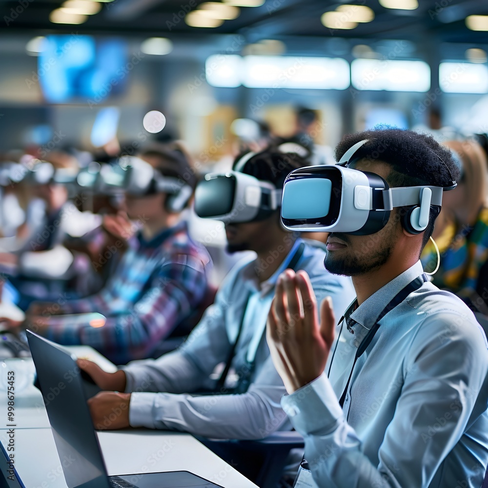 Virtual Reality Classroom in Bustling Marketplace Students Studying Economics and Trade Practices Virtual Reality Classroom in Bustling Marketplace Students Studying Economics and Trade Practices