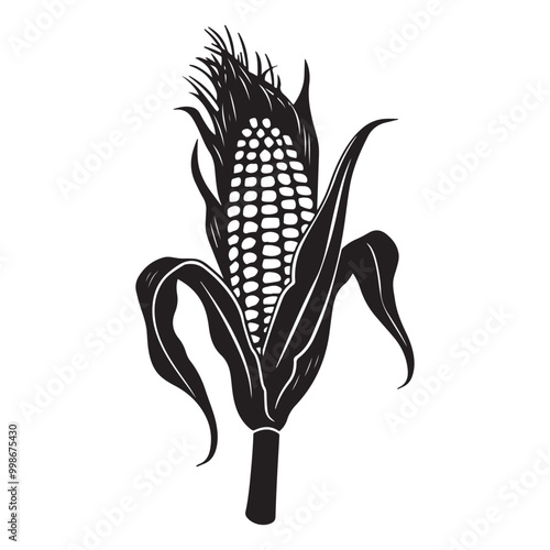 Corn black silhouette vector art illustration on white background, corn food vegetable vector illustration