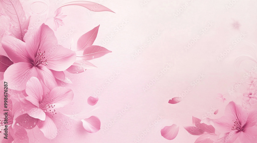 Pink floral background with swirls and pink flowers on a white background. Pink floral background with swirls and pink flowers on a white background.