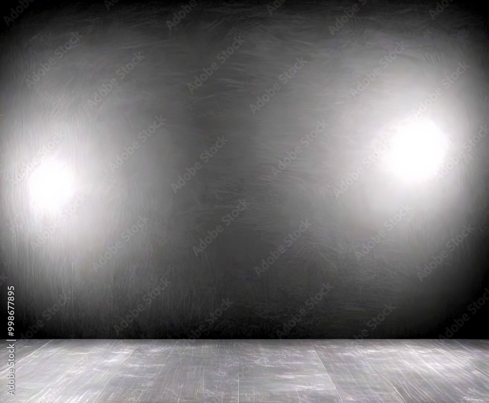 A black and white dark, empty room with a wooden floor A black and white dark, empty room with a wooden floor